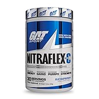 GAT SPORT Nitraflex + C Creatine Pre Workout Supplement for Strength and Endurance, Blue Raspberry, 30 Servings