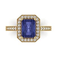 Clara Pucci 2.84ct Emerald Cut Solitaire Halo Genuine Simulated Tanzanite Engagement Promise Anniversary Bridal Ring 18K Yellow Gold