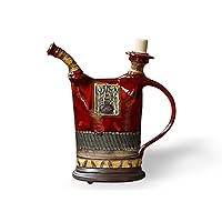 Hand Painted Red Pottery Pitcher - Unique Earthen Jug for Hot or Cold Drinks - Wheel Thrown Ceramic Brandy Bottle - Home Decor and Gift