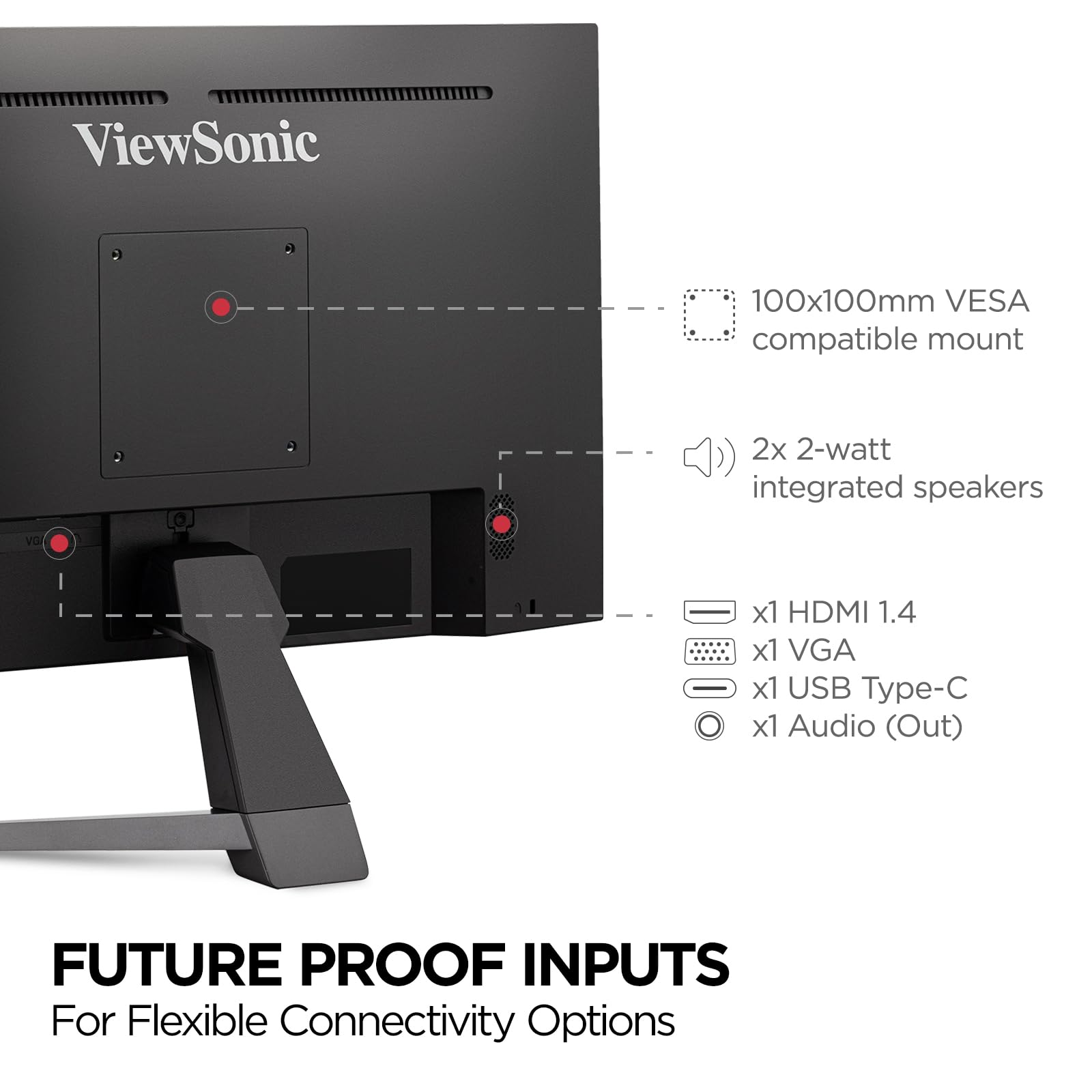 ViewSonic VX2467U 24 Inch 1080p Gaming Monitor with 65W USB C, Ultra-Thin Bezels, HDMI, and VGA Inputs,Black