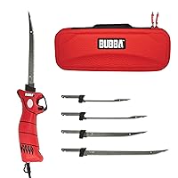 BUBBA 110V Electric Fillet Knife with Non-Slip Grip Handle, 4 Ti-Nitride S.S. Coated Non-Stick Reciprocating Blades, 8' Cord and Storage Case for Fishing