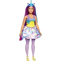 Barbie Dreamtopia Doll with Removable Unicorn Headband & Tail, Blue & Purple Fantasy Hair & Rainbow Skirt, Unicorn Toy