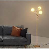 Sputnik 3 Globe Mid Century Floor Lamp Modern Gold, 3 Lights Standing Lamp with Frosted Glass Shade and Bulbs Included, LED Tall Floor Light for Living Room, Bedroom, Office - Antique Brass