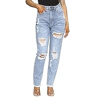 Fashion Star Womens Ripped Distressed High Waisted Faded Wide Leg Denim Skinny Jeans