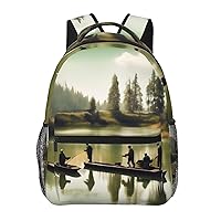 Fishing Lake Fishermens print Lightweight Bookbag Casual Laptop Backpack for Men Women College backpack