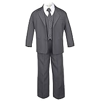 5pc Formal Wedding Boys Dark Gray Vest Necktie Sets Suits Baby to Teen (18)