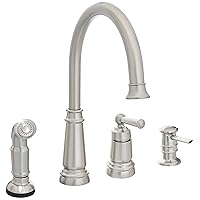 Moen Spot Resist Stainless One-Handle High Arc 4-hole Kitchen Faucet with Side Sprayer and Soap Dispenser, 87042SRS