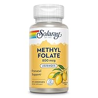 SOLARAY Methyl Folate 800 mcg - 470 mcg Folic Acid - 5-MTHF Prenatal Vitamins - Natural Lemon Flavor - Natural Sweeteners - Lab Verified - 60-Day Guarantee - 60 Servings, 60 Lozenges