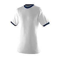 Augusta Sportswear Large Ringer Tee Shirt, White/Navy