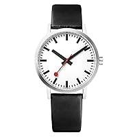 Mondaine - Classic A660.30314.16OM - Mens and Womens Watch 36mm - Official Swiss Railways Wrist Watch Black Leather Strap 30m Waterproof Red Second Hand - Mens Watches - Made in Switzerland
