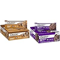 Quest Nutrition Dipped Chocolate Chip Cookie Dough Protein Bars, 1.76 Oz, 12 Ct & Double Chocolate Chunk Protein Bars, High Protein, Low Carb, Gluten Free, Keto Friendly, 12 Count