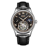 Aesop Real Tourbillon Skeleton Mechanical Hand-Wind Vintage Wrist Watch Men Sapphire Crystal Manual Winding Dress Clock Man Luminous Leather Moon Phase Multifunction Business Wristwatch