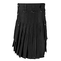 Mens Vintage Kilts Scottish Pleated Skirts with Pocket, Gothic Kilt Sport Utility Kilts Festival Scotland Clothing Men Gym Shorts Mesh Pantalones Cortos Black