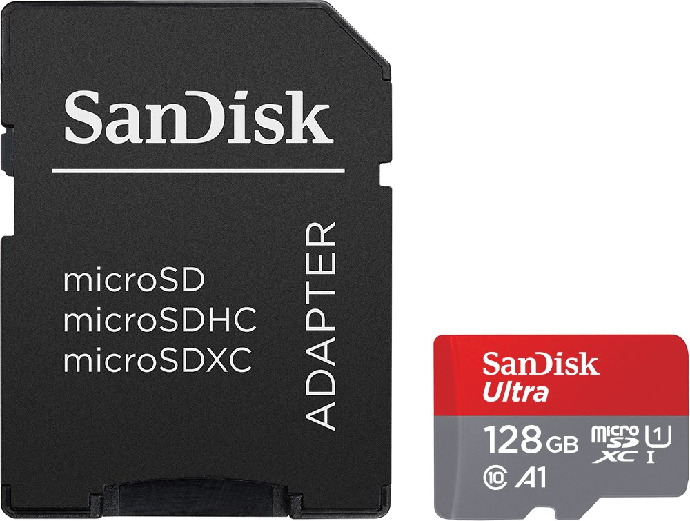 SanDisk 128GB Ultra MicroSDXC UHS-I Memory Card with Adapter - 100MB/s, C10, U1, Full HD, A1, Micro SD Card - SDSQUAR-128G-GN6MA