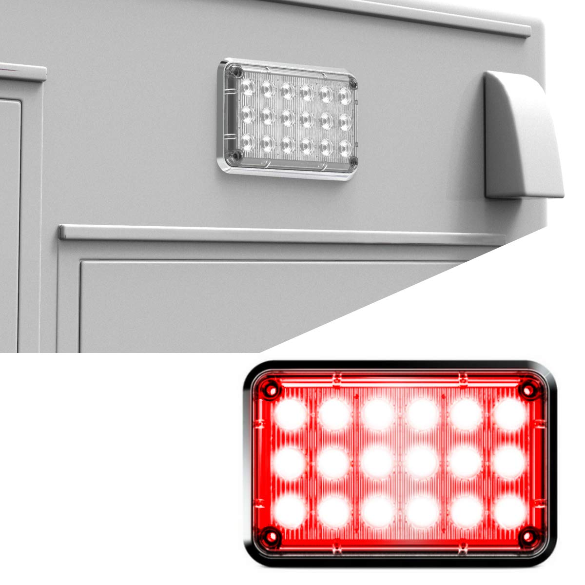 Alpha-Z 6x4 Ambulance LED Surface Mount Emergency Strobe Lights and Fire Truck Ultra Slim Warning Light - Red/Red