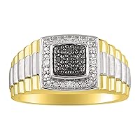 Rylos Mens Ring with Genuine Sparkling Black and White Diamonds Set in Sterling Silver or 14K Yellow Gold Plated Silver .925 - Designer Style