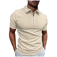 Mens Cotton Polo Shirts Short Sleeve Summer Sports Golf Zipper Casual Top