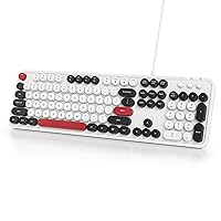 HJZWTS Owpkeenthy Wired Cute Keyboard, Plug and Play USB Retro Round Typewriter Keyboard, Full Size Wired Keyboard with Foldable Stands for Laptop and Office PC (Minimalist White)