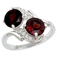 14k White Gold Diamond Natural Garnet Mother's Ring Round 7mm, 3/4 inch wide, sizes 5 - 10