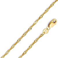 14k Yellow OR White OR Tri Color Gold Chain Necklace - 1.8mm Solid Singapore Gold Chain for Men and Women with Lobster Claw Clasp