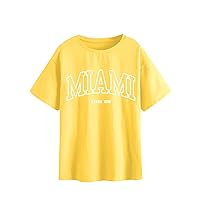 SOLY HUX Women's Graphic Oversized Tees Letter Print Summer Tops Vintage Half Sleeve Loose Casual T Shirts