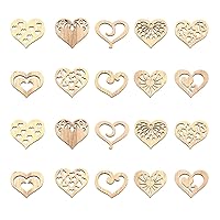 LiQunSweet 100 Pcs Hollow Heart Wooden Cutout Charm Unfinished Wood Slices Embellishments for Handmade Home Craft Art Decoration Wooden Embellishments
