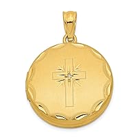 925 Sterling Silver Engravable 20mm Gold Plated Brushed Polished Diamond Religious Faith Cross Photo Locket Pendant Necklace Jewelry for Women