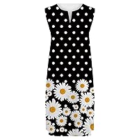Spring Dresses for Women 2024 Petite A Line, Dress Ladies Loose Sleeveless Printed Midi Dress Loose Waist Apro