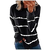 Resort Wear for Women 2024,Women'S Casual Cute Oversized Long Sleeve Round Neck Sweatshirt Pullover Top Stripe Printed Loose Fit Shirts Crop Top