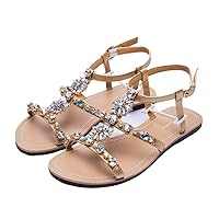 Women`S Summer Beach Sandals Lady Diamond Shoes Female Party Boho Casual Peep Toe Slippers Plus Size Gold 6.5