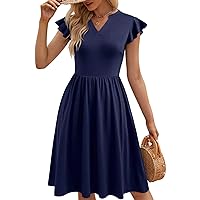 YATHON Casual Dresses for Women 2024 Cute Summer Floral Fit and Flare Cap Sleeve A Line Knee Length Dress with Pocket