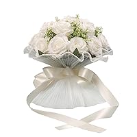 Wedding Bouquets for Bride, Ivory White Bouquets for Bride, Artificial Flower Bouquet for Wedding, Bridesmaid Bouquets with Silk Ribbon, Valentine's Day, Decoration