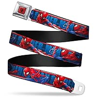 Buckle-Down Men's Seatbelt Belt Kids, Spider/Man Action Poses/Bricks/Stripe Blues/red/White, 1.0