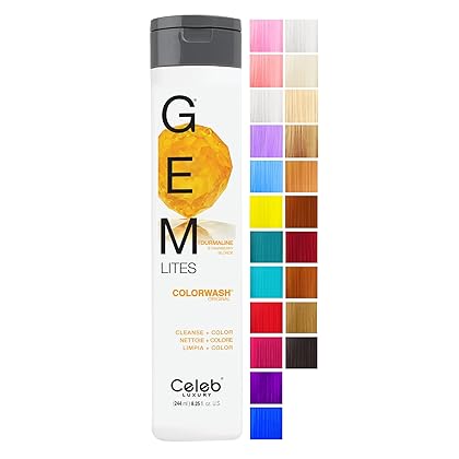 Celeb Luxury Colorwash Color Depositing Shampoo + Bondfix Bond Rebuilder, Semi Permanent Hair Color, Vegan Hair Dye, Viral and Gem Lites