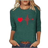 Women's Heart Print Crewneck Tops Casual Trendy Long Sleeve Shirts Lightweight Cozy Pullover Tee Comfort Tunics