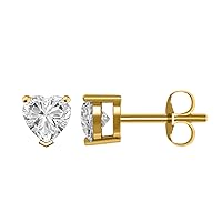 Women's & Girls 4MM TO 8MM Heart Shape Solitaire Stud Earrings with Cubic Zirconia 14K Yellow Gold Plated