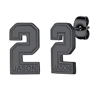 GoldChic Jewelry Sport Number Earrings for Men, Custom Name Stud Earrings For Sport Players Fans, Stainless Steel Baseball Basketball Football Soccer Volleyball Ear Jewelry Gift For Athlete