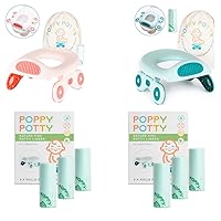 Portable Potty Training Seat for Toddler Kids - Foldable Toilet for Toddler Travel (Pink and Teal) + 60 Portable Potty Bags - Oxo Potty Refill Bags - Potty Liners for Portable Potty