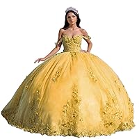 Off Shoulder Quinceanera Dresses Puffy Tulle Ball Gown 3D Butterfly Sweet 15 16 Dress Prom Princess Gown