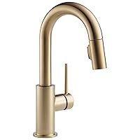 Delta Faucet Trinsic Gold Bar Faucet with Pull Down Sprayer, Bar Sink Faucet Single Hole, Wet Bar Faucets with Pull Down Sprayer, Prep Sink Faucet, Faucet for Bar Sink, Champagne Bronze 9959-CZ-DST