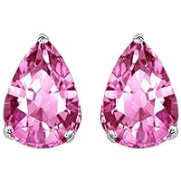 Pear Shape 9x7mm Created Pink Sapphire Earrings Studs Sterling Silver