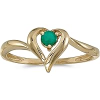 10k Yellow Gold Round Emerald Heart Ring