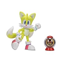 Sonic The Hedgehog 4-Inch Action Figure Modern Tails with Ring Item Box Collectible Toy