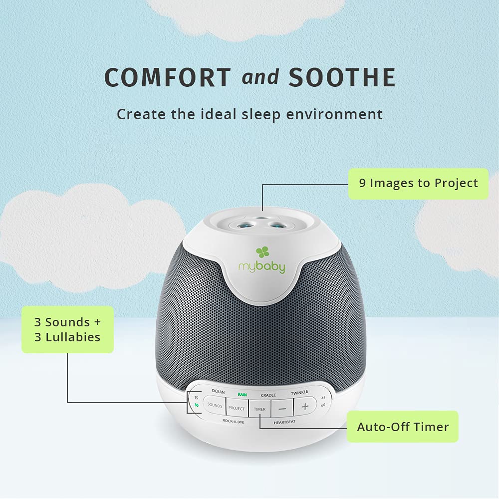 Homedics MyBaby SoundSpa Lullaby Sound Machine & Projector – Baby Sleep Machine Plays 6 Sounds & Lullabies, Projects Soothing Images - Auto-Off Timer Perfect for Naptime, Adjustable White Noise Volume
