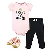 Hudson Baby Unisex Baby Cotton Bodysuit, Pant and Shoe Set, Daddys Little Princess, 0-3 Months