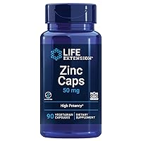 Life Extension Zinc Caps 50 Mg - Immune Support System & Bone Health Supplements - Supports Cardiovascular & Neurological Health - Non-GMO, Gluten-Free – 90 Vegetarian Capsules
