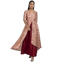 Indya Women's Grey Kurta Foil Layered High Low with Double Layer