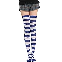 Andongnywell Women Long Striped Socks Over Knee High Opaque Stockings Stripe Thigh High Socks for Halloween Cosplay