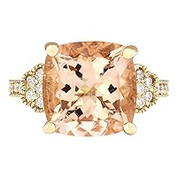 8.11 Carat Natural Pink Morganite and Diamond (F-G Color, VS1-VS2 Clarity) 14K Yellow Gold Cocktail Ring for Women Exclusively Handcrafted in USA