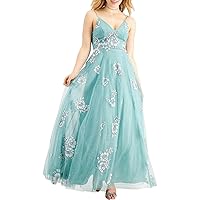 Womens Glitter Zippered Mesh Gown Spaghetti Strap V Neck Maxi Prom Dress